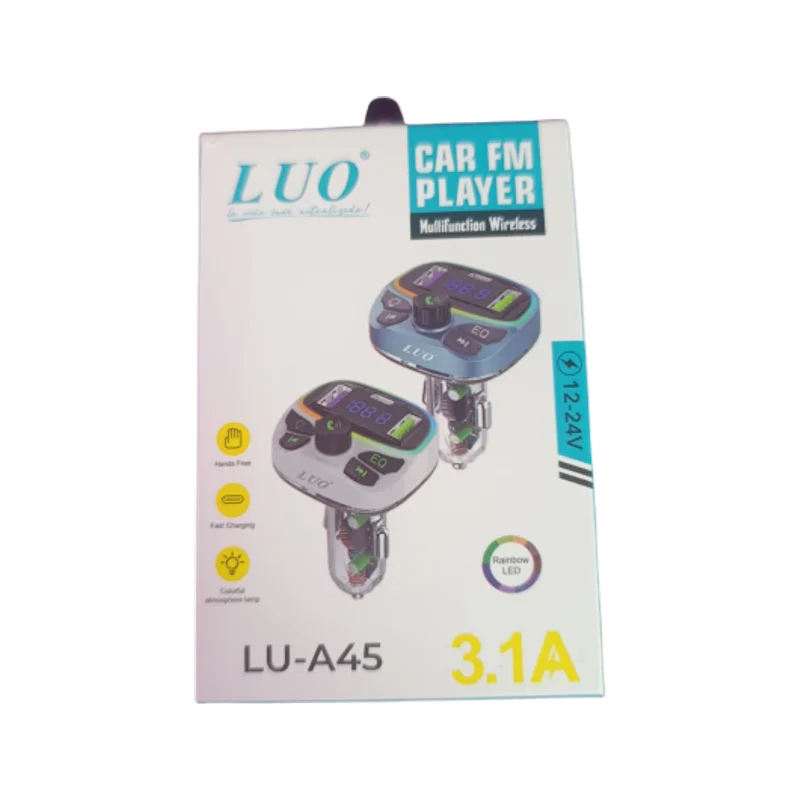 Transmisor FM Bluetooth para Auto LUO LU-A45 con Cargador USB 3.1A y LED Rainbow
