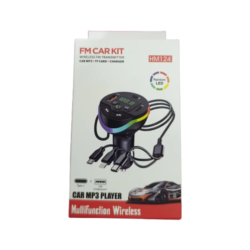 Transmisor FM Bluetooth para Auto con Cargador USB y Reproductor MP3 - HM124 Rainbow LED