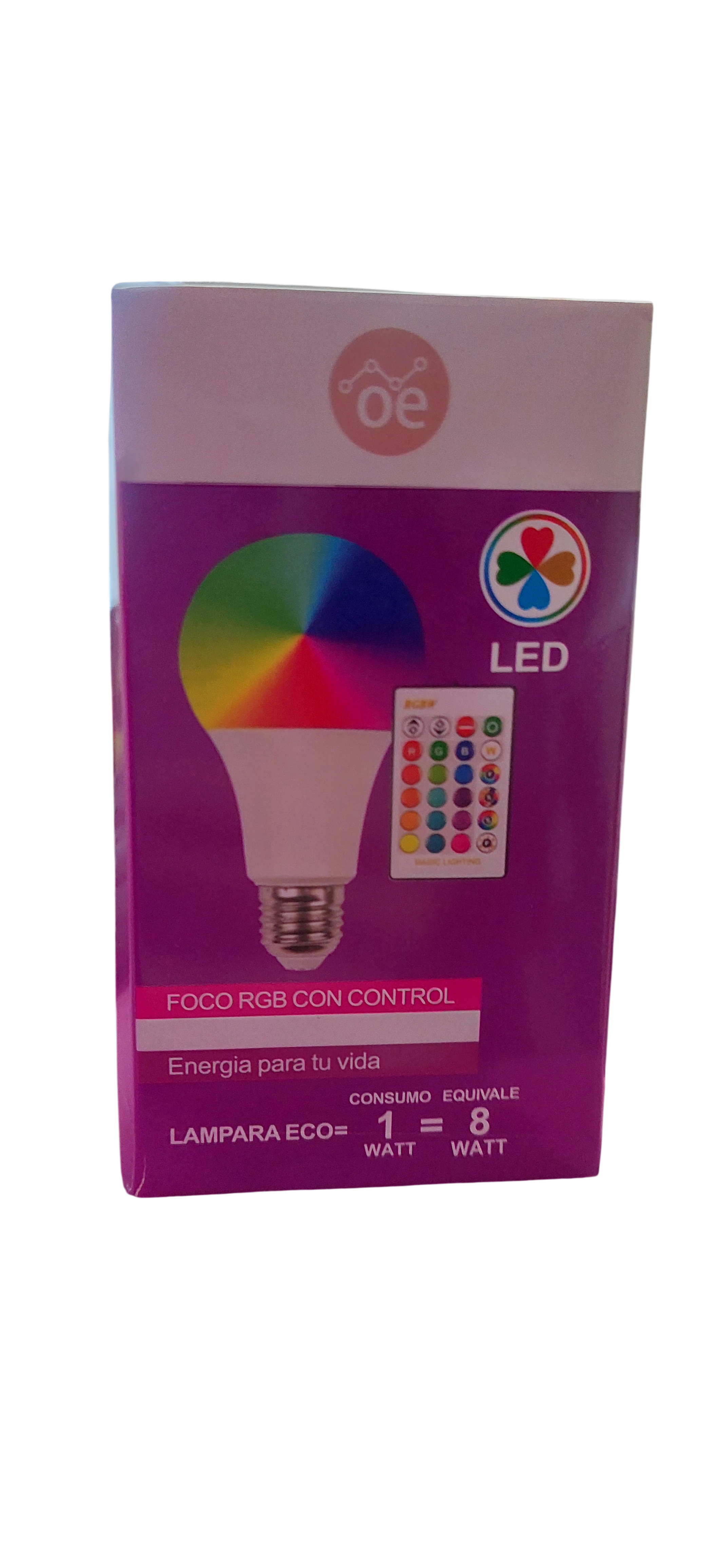 Foco LED RGB 1W con Control Remoto 24 Botones - Lámpara Multicolor E27