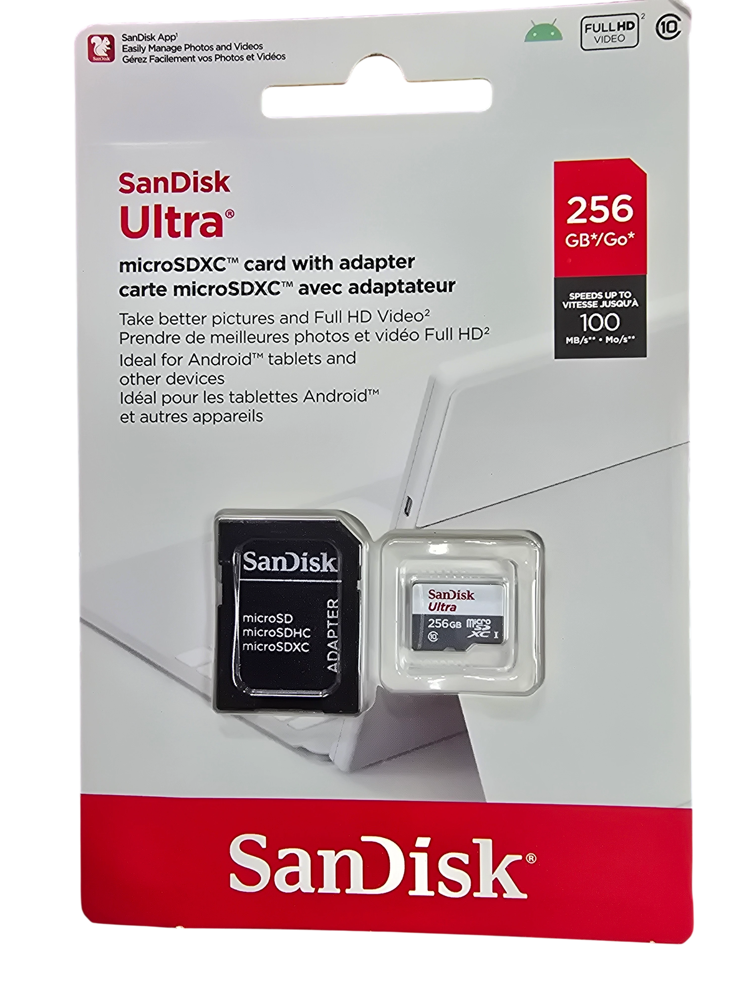 SanDisk Ultra MicroSDXC 256GB con Adaptador SD - Clase 10, 100MB/s, Full HD