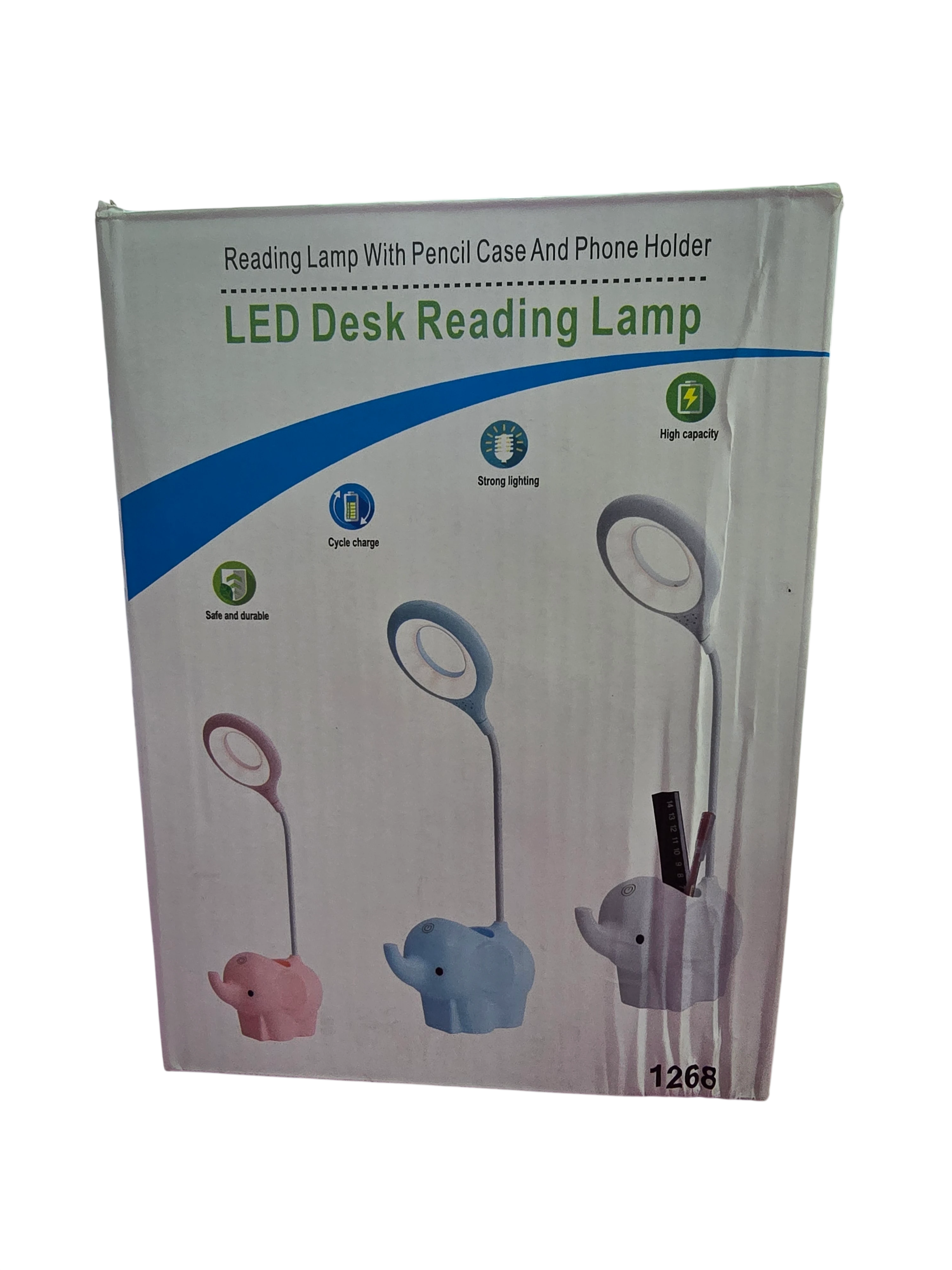 Lámpara LED de Escritorio con Base de Elefante, Portalápices y Soporte para Celular