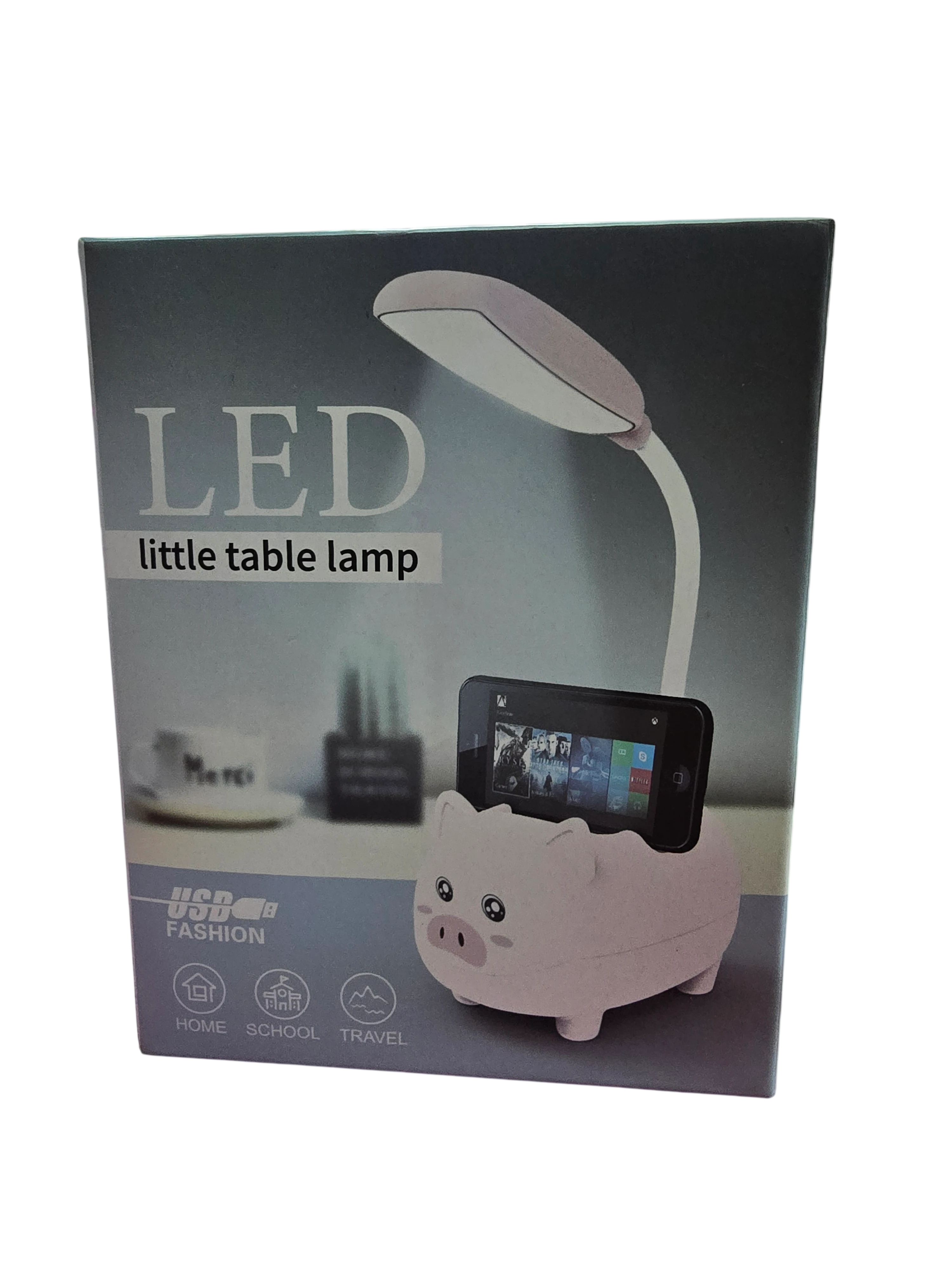 Lámpara LED de Escritorio con Soporte para Celular y Porta Lápices Diseño Cerdito