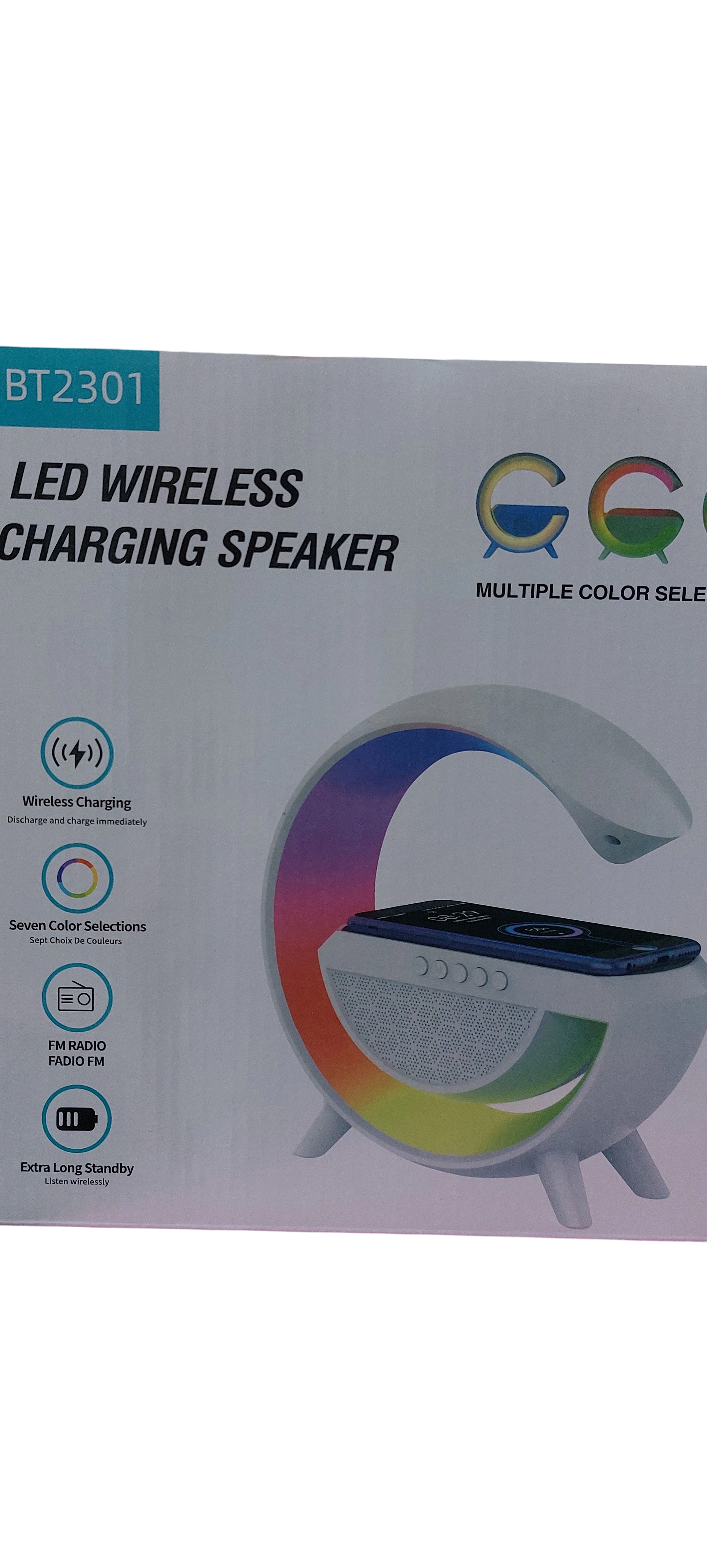 Parlante Bluetooth LED BT2301 con Carga Inalámbrica y Radio FM - Múltiples Colores RGB