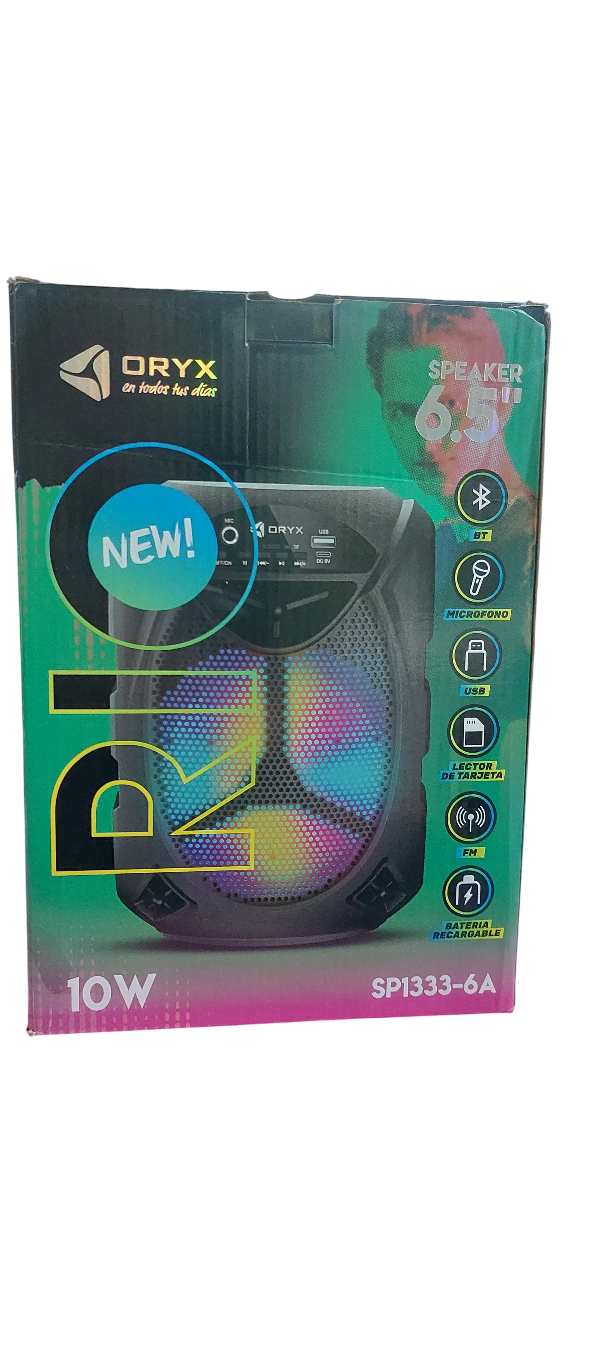 Parlante Portátil Bluetooth ORYX DIO 6.5" 10W con Luz LED RGB y Micrófono SP1333-6A