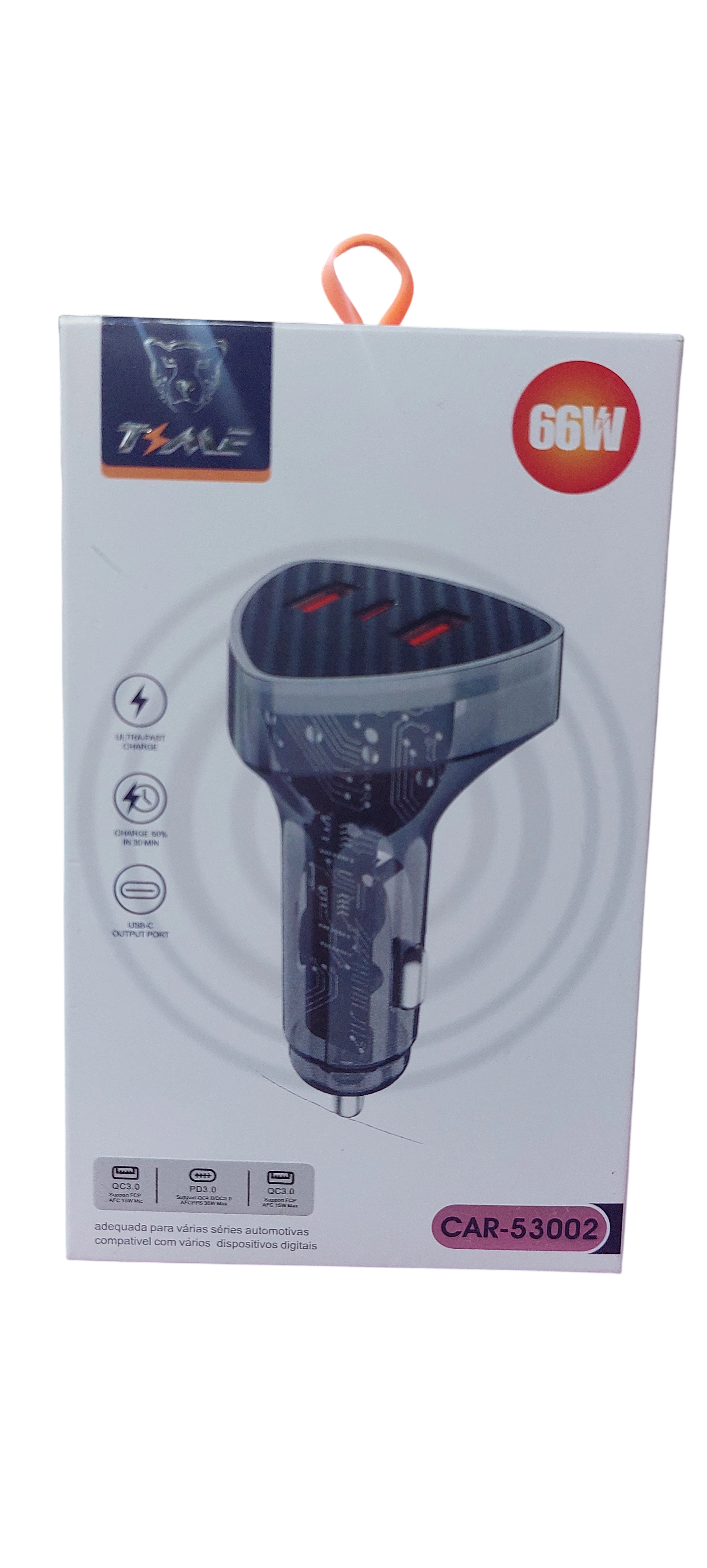 Cargador de Auto Ultra Rápido 66W con 3 Puertos USB (QC3.0 + PD3.0) - TYME CAR-53002