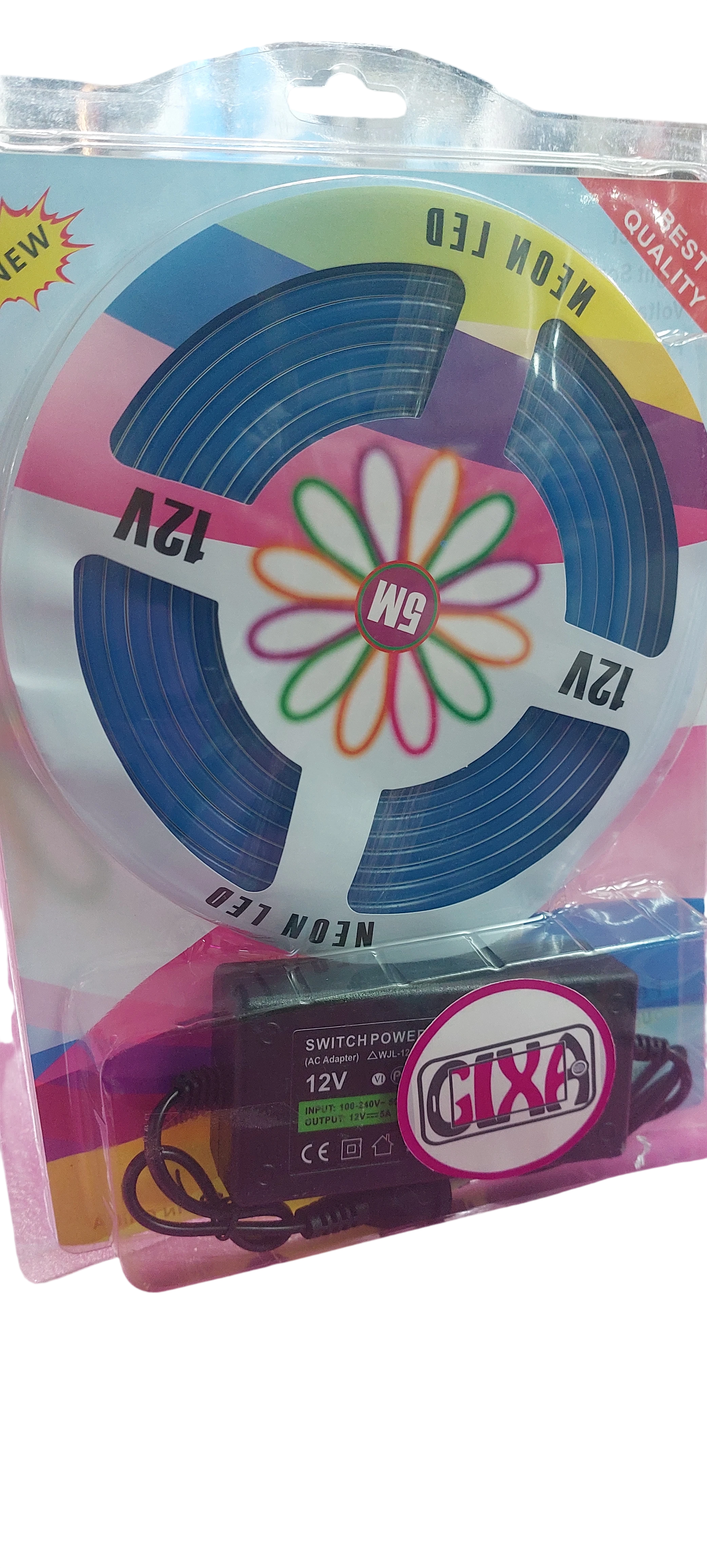 Tira LED Neon Flexible 5 Metros 12V con Fuente de Alimentación - Luz Azul