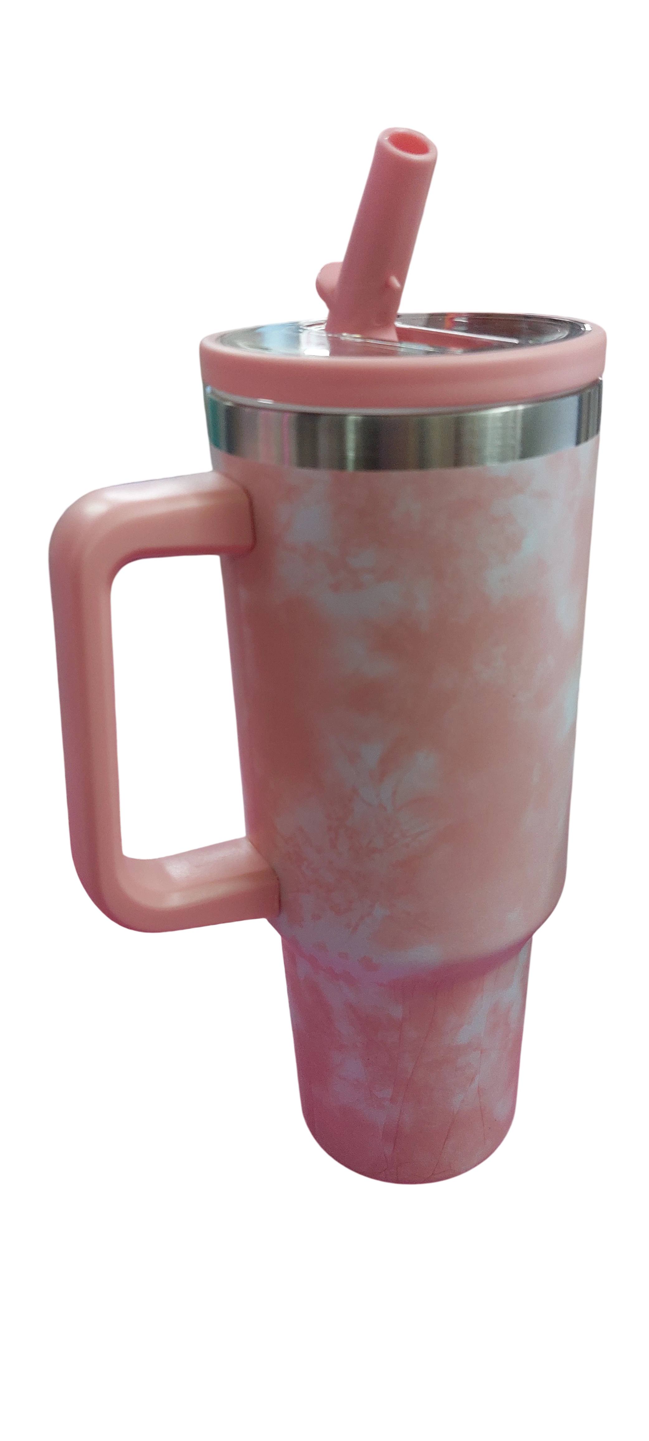 Termo Tumbler Stanley Style 40oz con Manija y Sorbete – Diseño Tie Dye Rosa