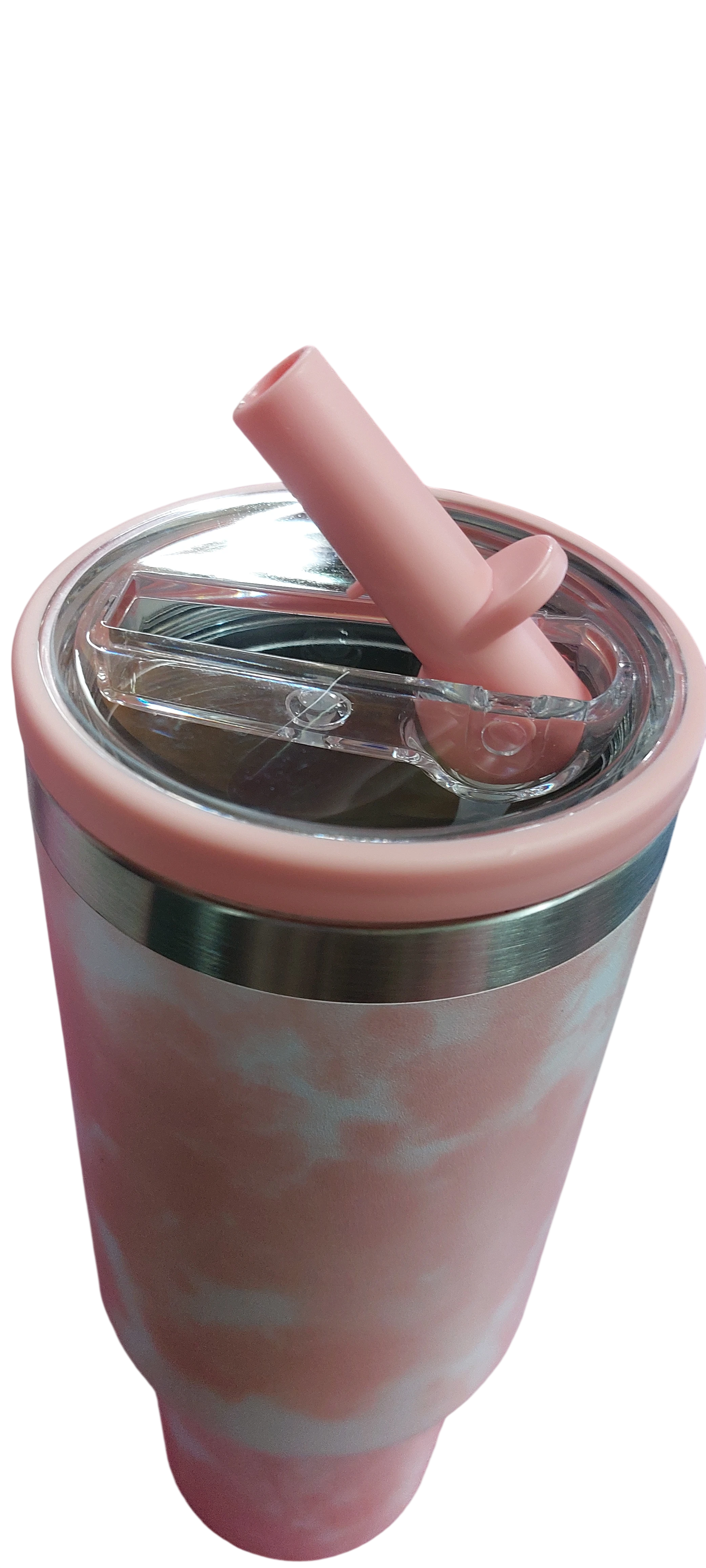 Termo Tumbler Stanley Style 40oz con Manija y Sorbete – Diseño Tie Dye Rosa - 3