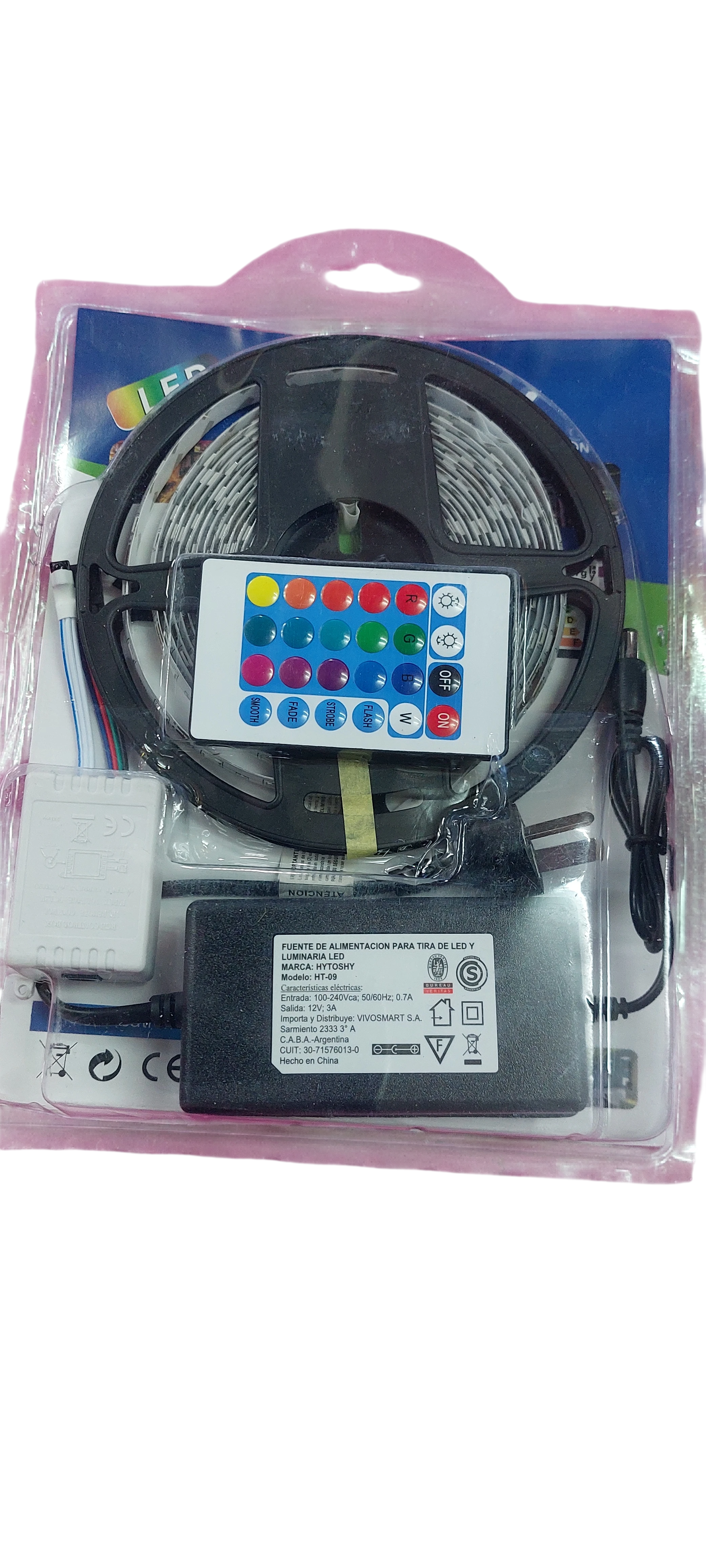Kit Tira LED RGB 5 Metros con Control Remoto y Fuente de Alimentación 12V 2A