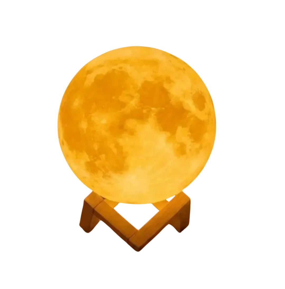 Lámpara Luna 3D LED con Base de Madera - Luz Nocturna Decorativa Recargable