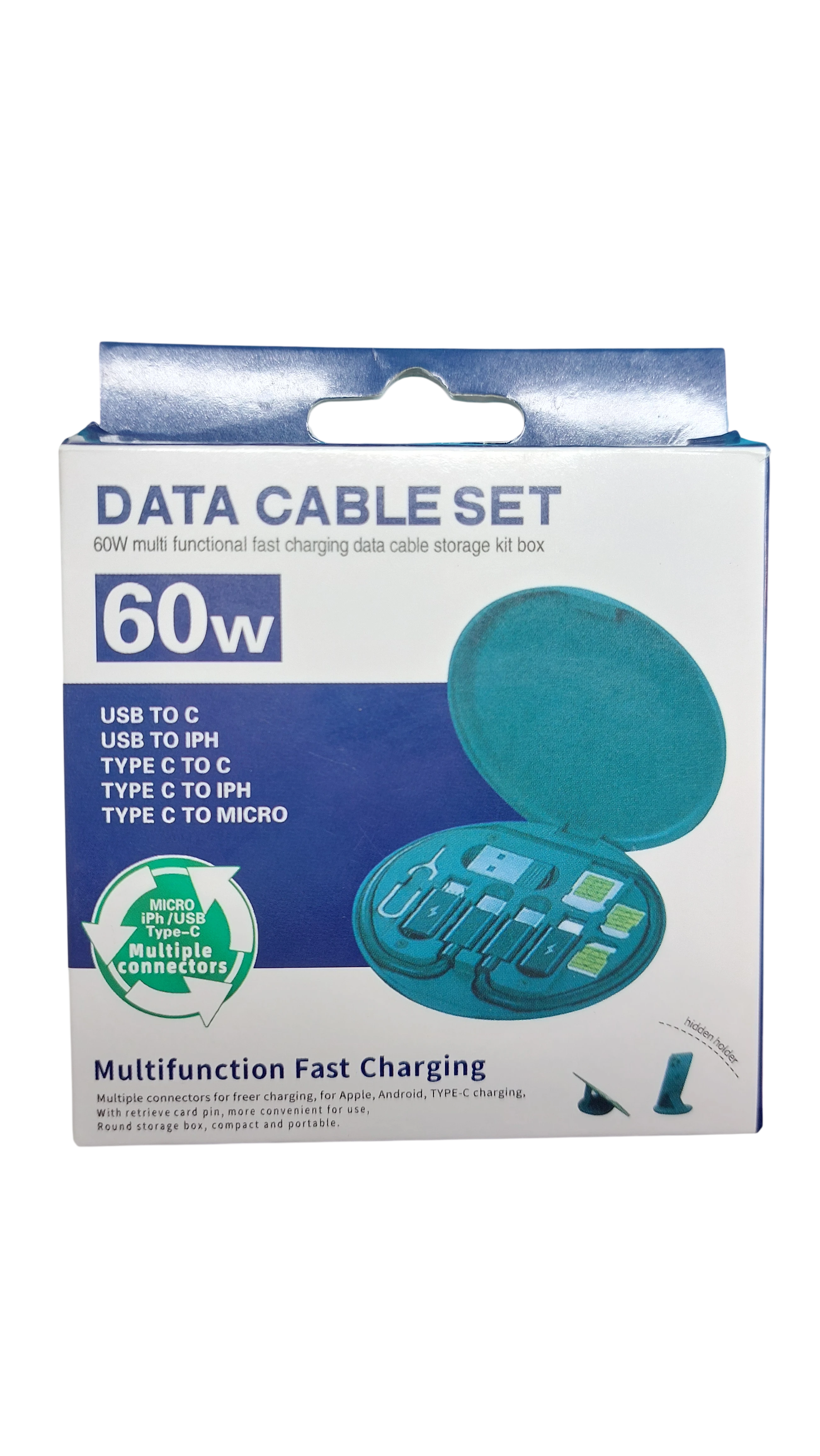 Kit de Cables de Carga Rápida 60W Multifunción con Estuche Redondo Portátil - Set 5 en 1