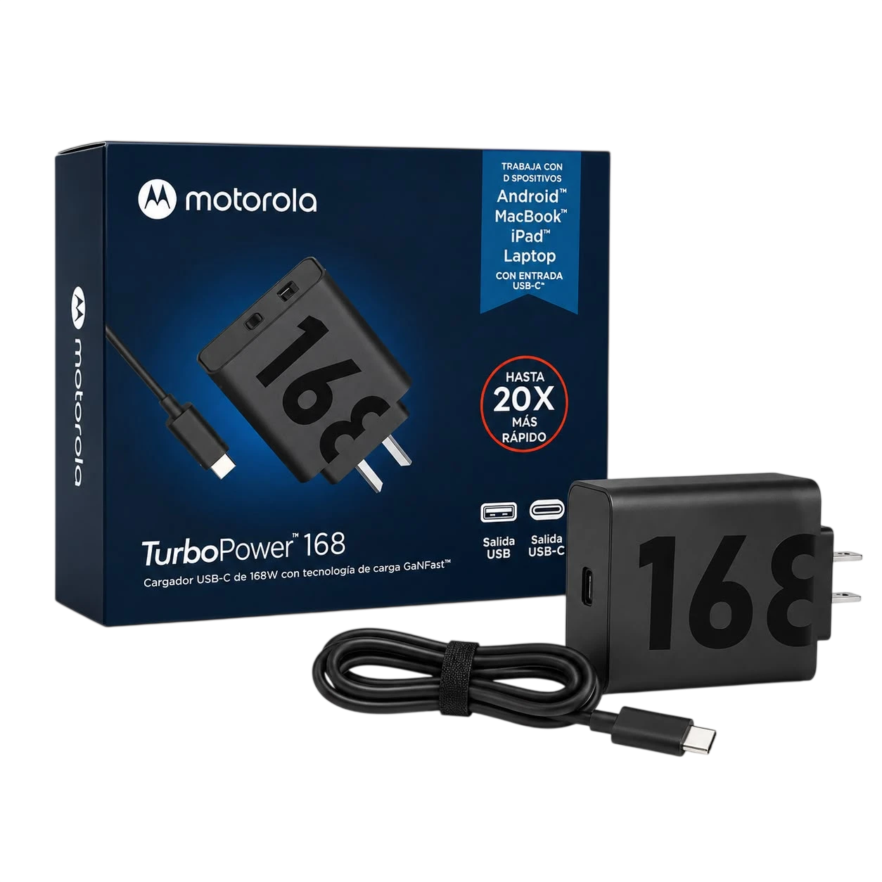 Cargador Motorola Turbo Power USB +USB-C 168W