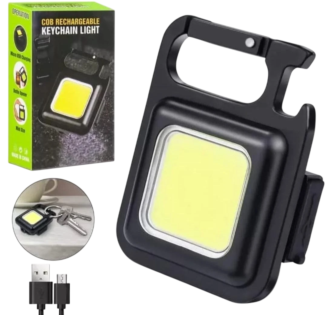 Mini Linterna Llavero COB Recargable USB con Gancho Mosquetón