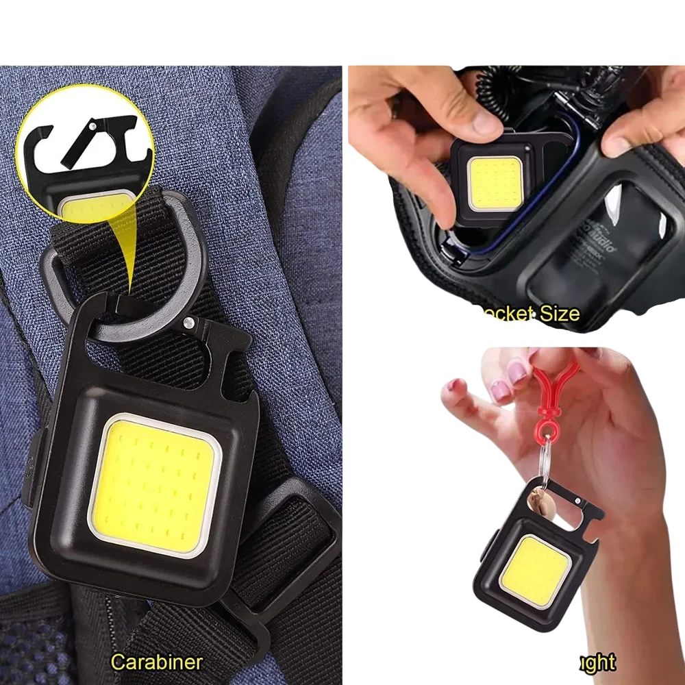 Mini Linterna Llavero COB Recargable USB con Gancho Mosquetón - 2